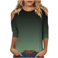 thumbnail image 1 of QIPOPIQ Hauts pour Femmes Manches 3/4 Chemises Col Rond Blouses Décontractées Amples Imprimé Dégradé T-Shirts en Liquidation, 1 of 5