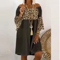 thumbnail image 3 of Fridja Femmes Casual Léopard Imprimé Coutures en Vrac Grande Taille Robe en Lin de Coton, 3 of 6