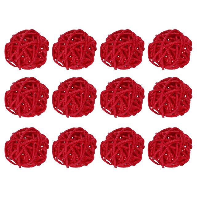 Unique Bargains 12 Pcs Wicker Rattan Balls Decorative Balls 1.2Inch for Vase Fillers ,Wedding ,Party , Red