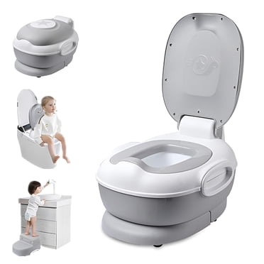 Pot 3-en-1, Toilette d'Entraînement Portable pour Tout-Petit avec Anneau d'Entraînement et Marchepied pour Voyage, Voiture, Camping Intérieur Extérieur