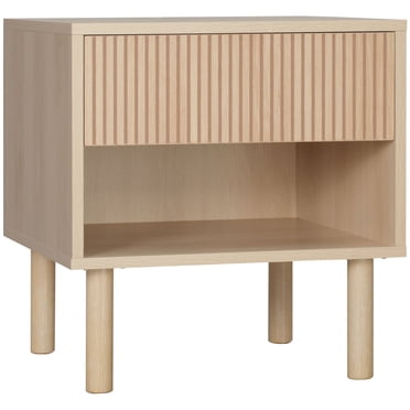 HOMCOM Table de Chevet avec Tiroir et Tablette Ouverte, Table d'Appoint, Naturel