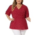 thumbnail image 1 of Agnes Orinda Haut Portefeuille Péplum à Pois à Col en V à Manches Courtes pour Femme Grande Taille pour l'École et le Cégep 1X Rouge, 1 of 7