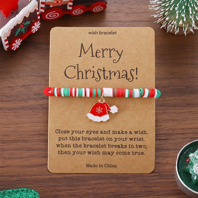 WIFKLSIIPG Christmas Bracelet Card Merry Christmas Wish Bracelet Stackable Christmas Beaded Bracelets Christmas Bracelet Jewelry for Mom Daughter Sister