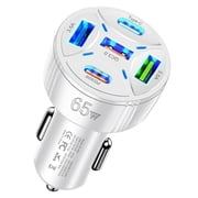 65W Car Charger Quint Port Fast Charging Hub High Power 1 To 5 USB Ports Rapid Car Adapter For Smartphones & Devices
