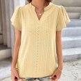 thumbnail image 2 of Birdeem Womens Spring and Summer Gold Lace Stitching V-Neck Solid Color Bottom T-Shirt Hollow Top, 2 of 8