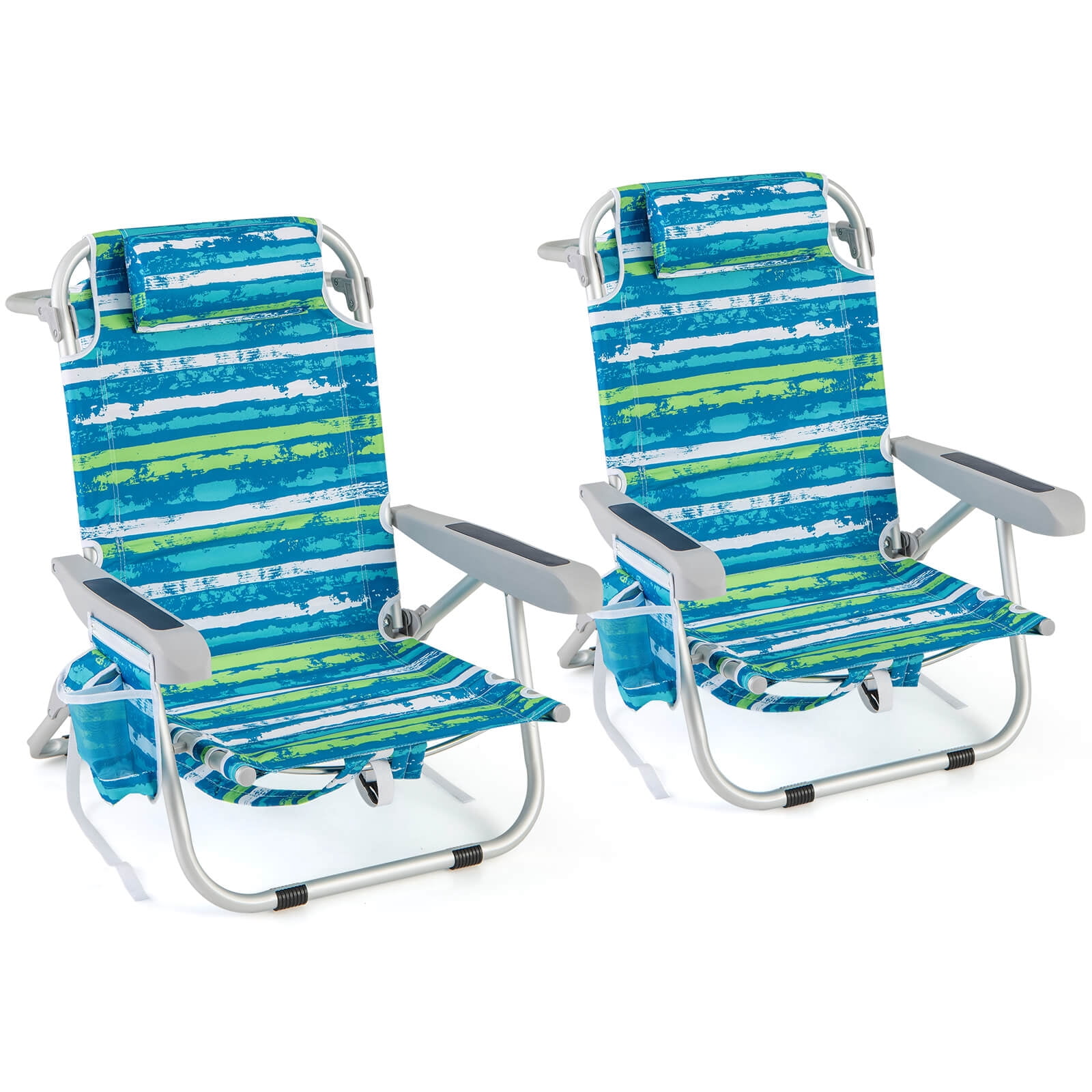 Goplus 2 Pcs Chaise de Plage Pliante Adulte Légère Chaise de Camping en Aluminium avec Sac de Rangement