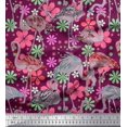 thumbnail image 1 of Soimoi Polyester Crepe Fabric Floral & Flamingo Bird Print Fabric by The Yard 52 Inch Wide, 1 of 4