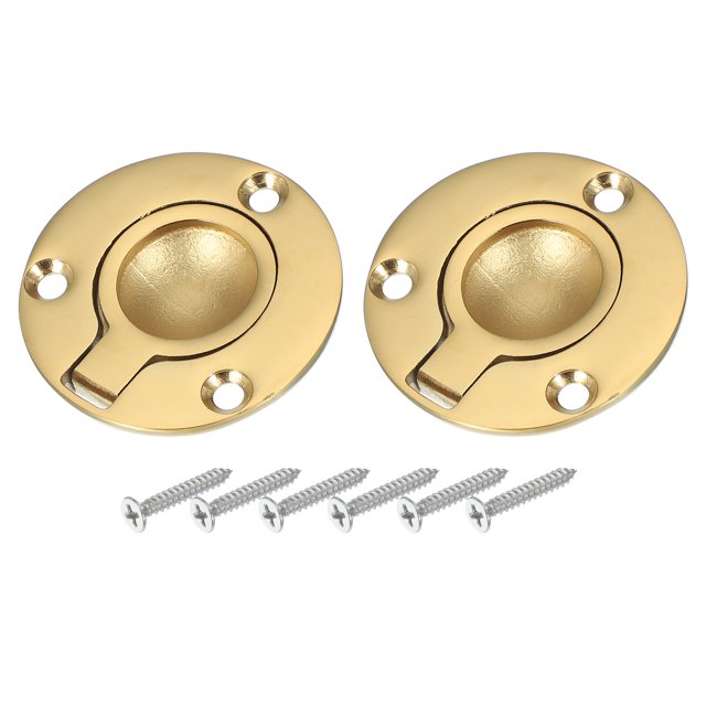 Uxcell Flush Pull Ring Handles, 316 Stainless Steel Round Recessed Doors Pull Hidden Boat Hatch Latch with Screw Gold