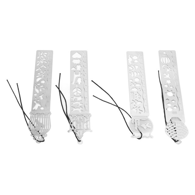 Règle en Métal, Conception Creuse Règle de Pochoir de Forme Unique 4 Modèles de Modèle de Dessin Animé Portables pour les Cartes-Cadeaux pour le Scrapbooking pour le Dessin