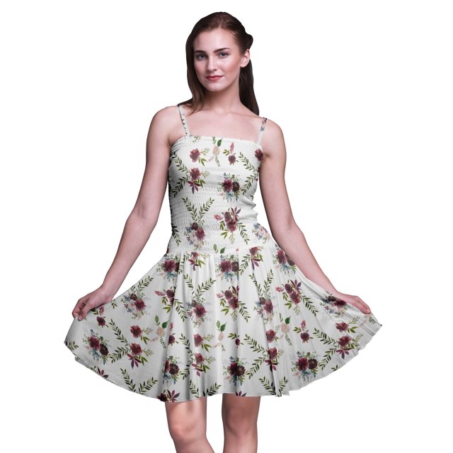 Bimba Floral Printed Spaghetti Strap Summer Sun Dress Holiday Beach Party Dress-Small