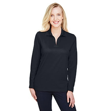 Ladies' CrownLux Performance Plaited Long-Sleeve Polo - BLACK - XS