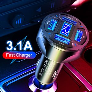 4Ports USB Adaptateur de chargeur de voiture LED Affichage 3.1A Accessoires de charge rapide