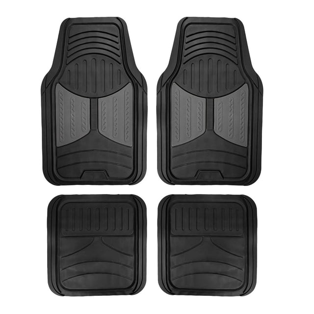 FH Group Universal Fit Two-tone Car Floor Mats Heavy Duty Rubber Full Set 4Pc - F11313GRAY