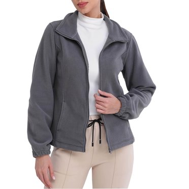 Npasoilc Coats for Women Ladies' Casual Colored All-purpose Full-zip Long-sleeved Capless Fleece Jacket