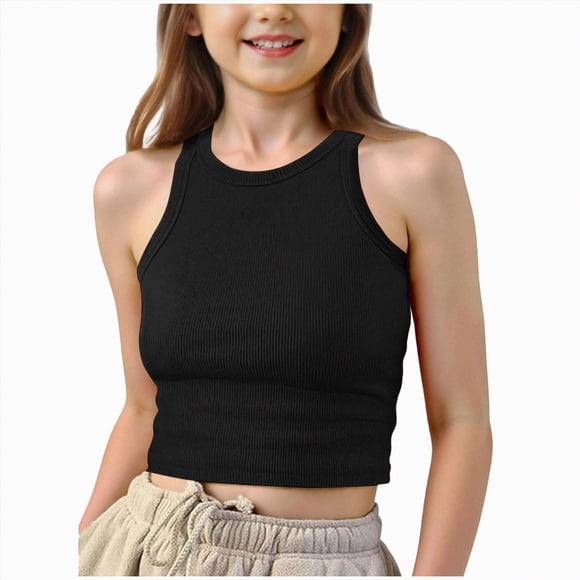 Ymyiu Débardeur pour Bébé Fille Débardeurs pour Filles Chandails Sans Manches T-Shirts Basiques à Encolure Carrée T-Shirts d'Été Décontractés pour Enfants Taille 13-14 Ans (Noir, 13-14 Ans)
