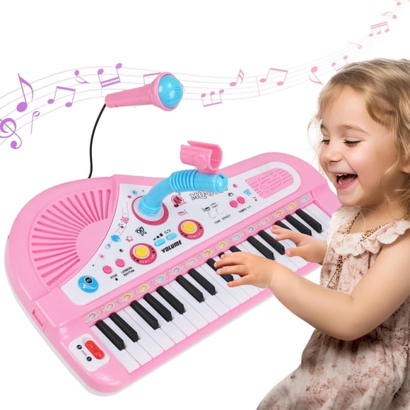 Lictin Jouets de Piano pour Bébé pour Enfants, Instrument Clavier de Piano pour Tout-Petits avec Microphone, Jouets de Piano à 37 Touches Cadeau Musical Éducatif pour Filles de 2 3 4 5 6 Ans, Rose