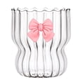 thumbnail image 1 of Ripple Glass Cup 12 Ounce Iced Coffee Beverage Container For Decorative Juice Water And Dessert Drinks With Bow Design, 1 of 6