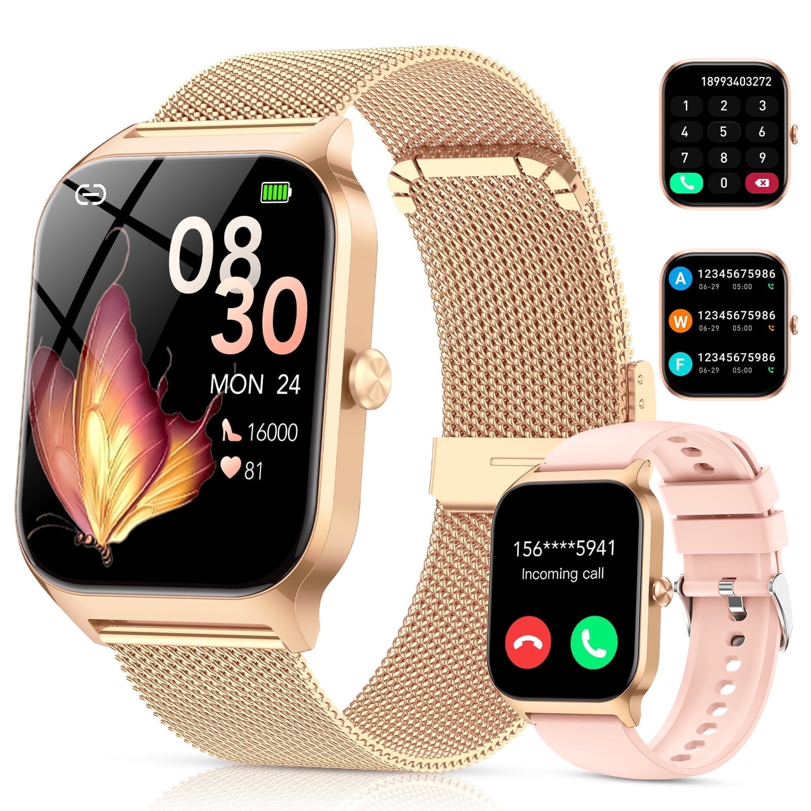 Refurbished IKT P125 1.85" Fitness Tracker Smart Watch, Gold