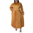 thumbnail image 1 of LUXUR Robe Maxi Femme Col Rond Robes Couleur Unie Décontractée Ample Manches Longues Or 2TG, 1 of 7