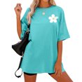 thumbnail image 2 of Pompotops Mode Femmes Décontracté Blouse à Boutons Patchwork T-Shirt à Manches Courtes Hauts d'Été Liquidation, 2 of 7