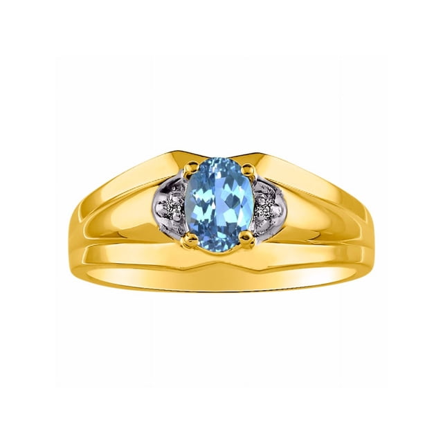 RYLOS Mens Rings 14K Yellow Gold Classic Design 7X5MM Oval Gemstone & Diamond Blue Topaz December Birthstone Ring Size 13