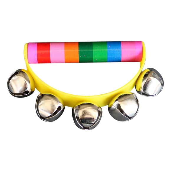 Jouet d'Instrument de Musique d'Éveil à Manivelle en Cuir Coloré en Bois à Cinq Sections Semi-Circulaires pour Nourrissons et Jeunes Enfants / Hochet Shaker pour Bébé avec Poignée Courbée pour la Pratique de la Préhension