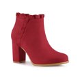 thumbnail image 1 of Unique Bargains Women's Ruffle Block High Heels Ankle Boots Red (Size 7), 1 of 8