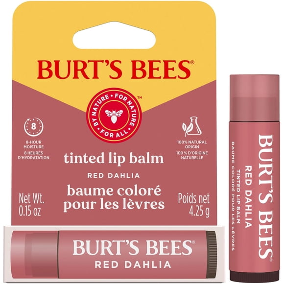 Burt's Bees 100% Natural Origin Moisturizing Tinted Lip Balm, Red Dahlia with Shea Butter
