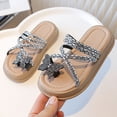 thumbnail image 4 of GiLiling Girls Rhinestone Butterfly Slide Sandals, Open Toe Casual Slip On Flats, Non Slip Beach Summer Slippers for Toddler Kids (Black, 9-9.5 Years), 4 of 6