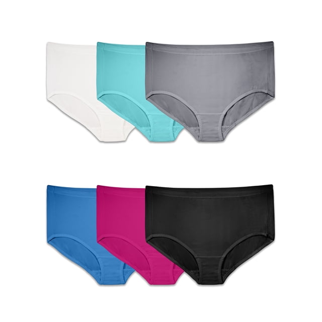WOMENS PLUS FIT FOR ME BREATHABLE MICRO-MESH BRIEF PANTY, 6 PACK, 9, ASSORTED