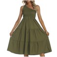 thumbnail image 1 of Pisexur Robe Sans Manches à Col Asymétrique Robe d'Été pour Dames Fraîche et Douce à Col en V Robe de Couleur Unie Robe pour Femmes, 1 of 3