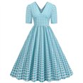 thumbnail image 1 of Pisexur Robe à Manches Courtes à Col en V Mode Femmes Été Robe Poupée à Col en V Robe Plissée à Trois Couches de Couleur Unie Robe pour Femmes en Liquidation, 1 of 6