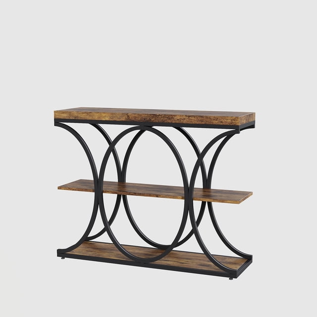 EDTara 39" Farmhouse Entryway Table with Storage, 4-Tier Wooden Console Table with Metal Geometric Frame for Hallway & Small Apartments