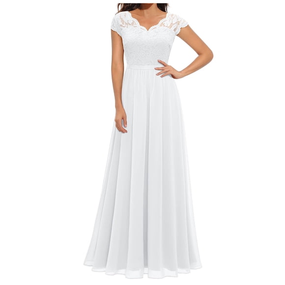 Meichang Mother of the Bride Dresses for Wedding V Neck Sleeveless Lace Chiffon Formal Dresses Solid Color Elegant Evening Party Maxi Dresses Prom Dresses Wedding Guest Dresses for Women