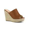 thumbnail image 1 of BLISSFUL STEP Chaussures pour Femmes Talon Compensé Bout Ouvert Espadrilles à Plateforme Mules Brun 7, 1 of 7