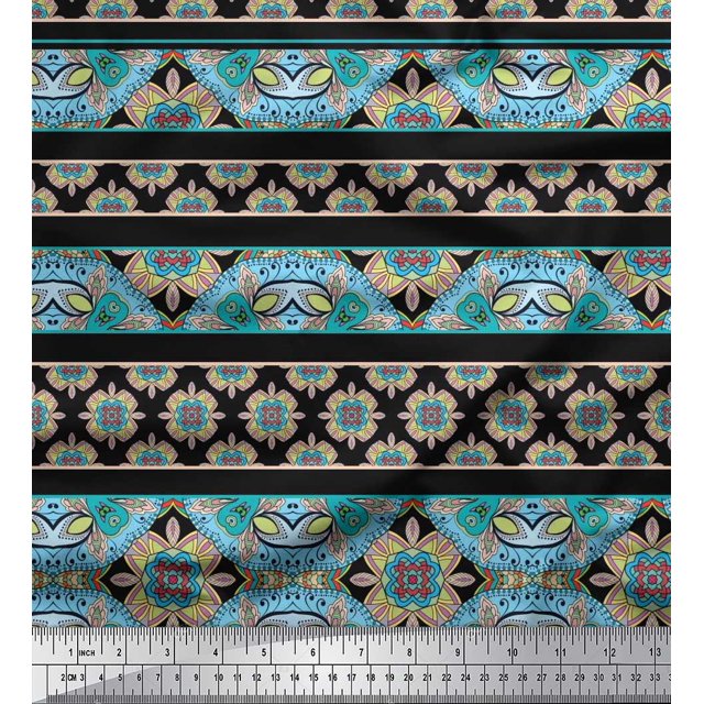 Soimoi Noir Poly Georgette Tissu Stripe, Insecte & Floral Kaléidoscope Tissu Imprimé 1 Yard 52 Inch Wide