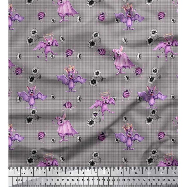 Soimoi Modal Satin Fabric Check,Spider & Bat Kids Print Fabric by The Yard 42 Inch Wide