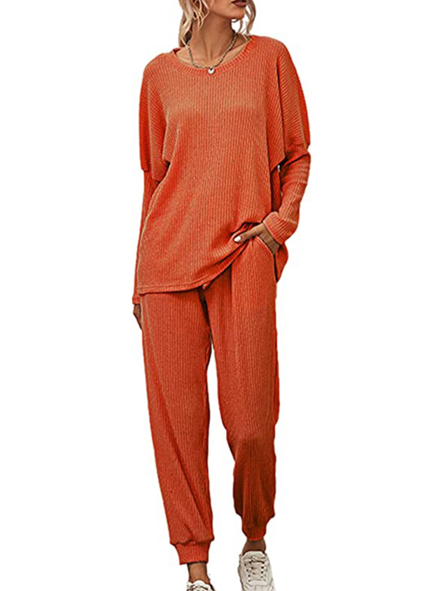 Innerwin Loungwear Elastic Waist Ladies Nightwear Sleep Drawstring With Pockets Sleepwear Orange M