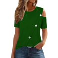 thumbnail image 1 of Timegard Cold Shoulder Tops for Women Round Neck Button Short Sleeve Summer Casual Tunic Top Blouse, 1 of 7