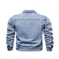 thumbnail image 3 of Men Denim Jacket Solid Color Lapel Button-Down Coat Casual Slim Fit Jacket, 3 of 6