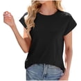 thumbnail image 1 of Plebaso Hauts à Manches Courtes pour Femmes, T-Shirts Décontractés d'Été à Col Rond, Couleur Unie, Tee-Shirt Basique Ample, 1 of 7