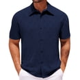 thumbnail image 3 of Sentmoon Mens Work Shirts Plus Size Loose Turndown Collar Short Sleeve Mens's Blouses Solid Color Summer Mens Clothes Soft and Comfortable for Wedding Guest L, 3 of 6