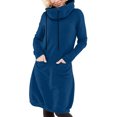 thumbnail image 1 of Floleo Robe d'Été Décontractée pour Femme à Col en V Boutonnée, Manches Longues, Confortable pour le Quotidien, Couleur Unie, Coupe Ample, Mini, pour le Printemps et l'Automne (Bleu, 2TG), 1 of 7