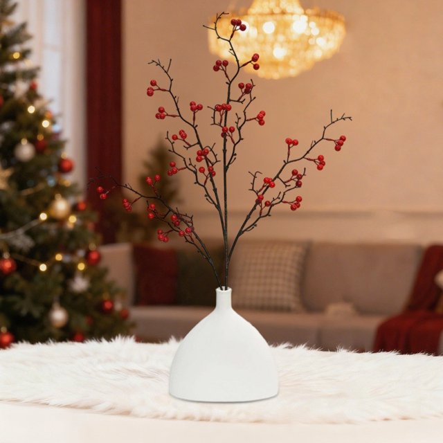 Décoration de Branche de Baies Rouges 27,5 Po Vaporisateur de Houx en Plastique Flexible Rouge Jaune Ornement de Noël / Feuilles Réalistes / Sans Entretien / Décoration Intérieure Centre de Table Couronne Accent