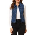 thumbnail image 1 of INSPIRE CHIC Women's Washed Denim Button Sleeveless Vest Jacket with Pockets XS Dark Blue-1, 1 of 6