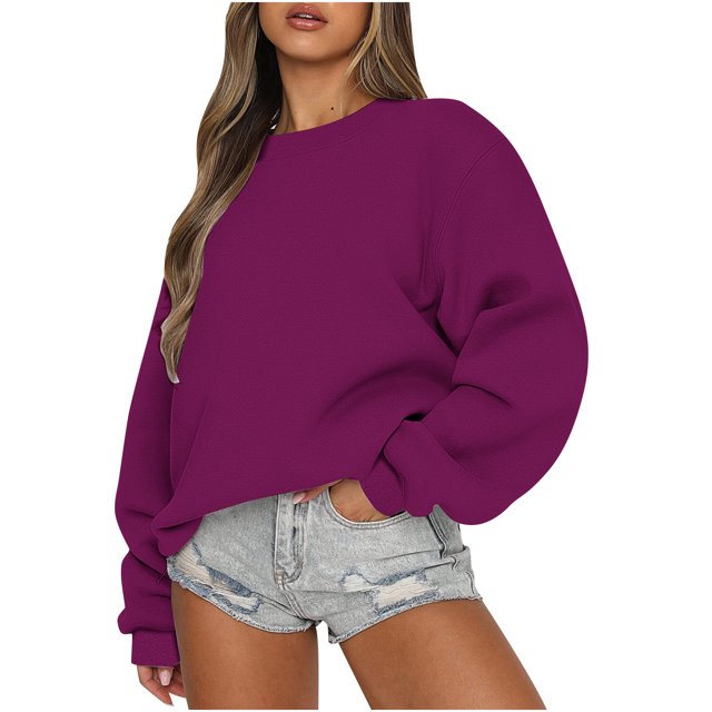 EGNMCR Chandail pour Femmes d'Hiver Coupe Ample Décontracté à Manches Longues Mode Col Ras du Cou Chandails Surdimensionnés Chandail à Enfiler pour Femmes