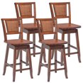 thumbnail image 1 of Costway Set of 4 Swivel Bar Stools Counter Height Rubber Wood Pub Chairs w/ Rattan Back, 1 of 9
