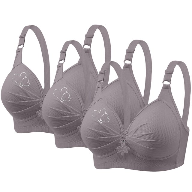 fheaev Soutien-Gorge 3 Pcs Grande Taille pour Femmes Soutiens-Gorge Sans Fil Sans Armature Imprimé Rassemblé Grande Taille Sans Armature Bretelles Réglables Couverture Complète Rehausseur Soutiens-Gorge Quotidiens sous-Vêtements