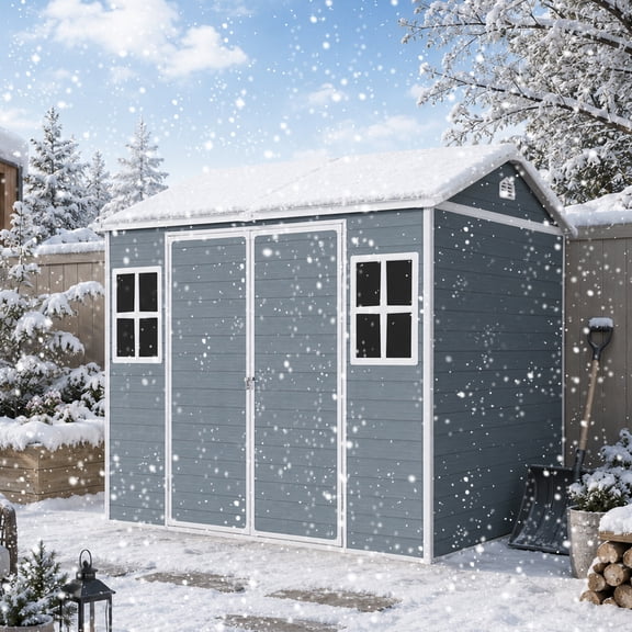 8 X 6 Ft Resin Outdoor Storage Shed Waterproof Shed With Floor & Two Windows & Lockable Door, Tool Shed For Garden, Patio, Backyard,Gray