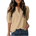 thumbnail image 1 of Liquidation d'Économies! Hauts pour Femmes Grande Taille, Blouse d'Été à Manches Courtes pour Femmes, Blouse Décontractée à Manches Courtes Unie pour Femme à Col en V, 1 of 5